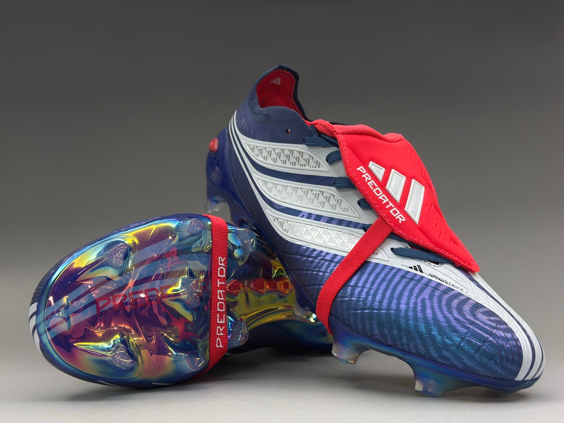 Adidas Predator League Fold-Over Tongue FG – Lucid Blue Cloud White Solar Red – Domine le jeu avec précision & puissance