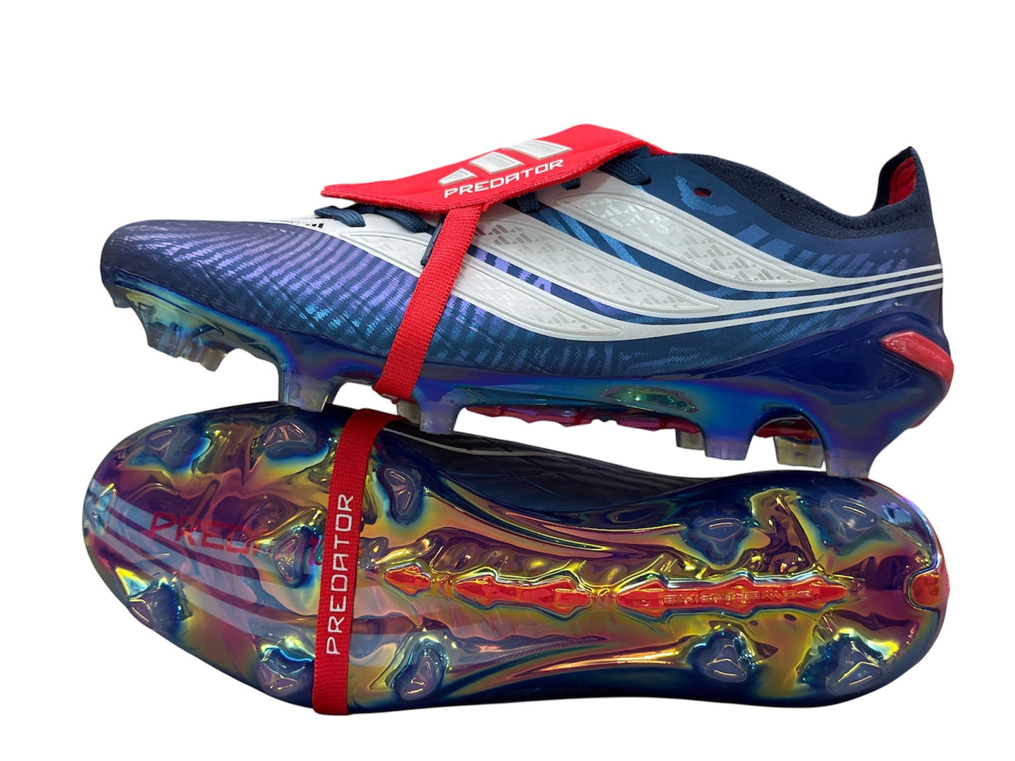 Adidas Predator League Fold-Over Tongue FG – Lucid Blue Cloud White Solar Red – Domine le jeu avec précision & puissance